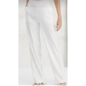 Chico’s Wide Leg Pants White Linen 2R 12  Career Quiet Luxury Bridal Office